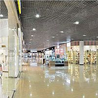 Metal suspended ceiling GRIGLIATOwoodenstripflame-retardant
