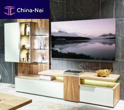 Contemporary TV wall unit V-Alpinoakglassmodular