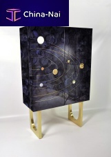Contract bar cabinet PLANETcontemporarybrushed brassmother-of-pearl