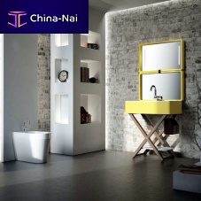 Free-standing washbasin MY.BAGceramicwoodenwith adjustable mirror