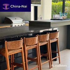 Contemporary bar stool HELGAleatherwoodenfabric