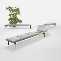 Contemporary bench LAPSEleatherfabricwith backrest