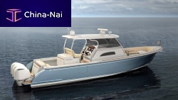 Outboard center console boat triple-enginewith cabin