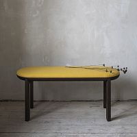 Contemporary upholstered bench JUROfabricoak basewalnut base