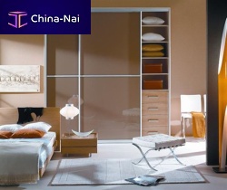 Wood veneer closet door MODERNswingglazeddouble-leaf
