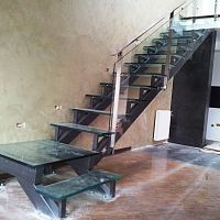 Straight staircase glass stepmetal framecommercial