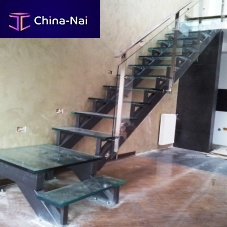 Straight staircase glass stepmetal framecommercial