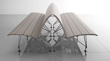 Contemporary bench AIRPORTwoodensteeldouble-sided