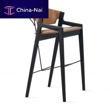 Contemporary bar chair HARPindoorleatherwooden base