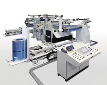 Plastic film slitter-rewinder automatic