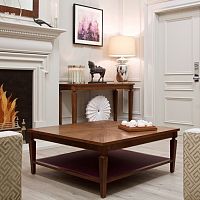 Traditional coffee table FLARE walnutwood veneerleather