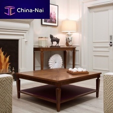Traditional coffee table FLARE walnutwood veneerleather
