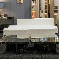 Contemporary sofa THERONlinenwhitebrass base