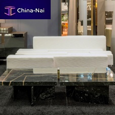 Contemporary sofa THERONlinenwhitebrass base