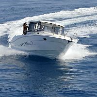 Outboard cabin cruiser 300 Deluxetwin-enginehard-topwith enclosed cockpit