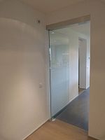 Interior door glasspivoting with offset axisglazed