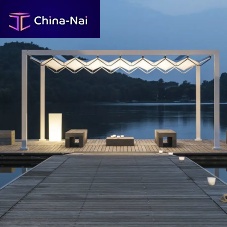 Wooden gazebo LAKE SIRIO PIERPVCfabric roofwooden frame