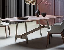 Contemporary table Slotwalnutwood veneerglass