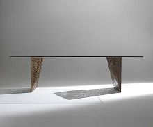 Original design table Riddled tempered glasswooden baserectangular