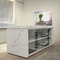 Porcelain stoneware kitchen island Marblewith handlewhitematte finish