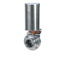 Butterfly valve pneumatically-operatedfor controlfor liquid food products and beverages