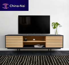 Contemporary TV cabinet STRIPEwith DVD player shelfsolid woodsteel