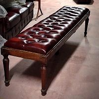 Chesterfield bench woodenleatherwithout backrest