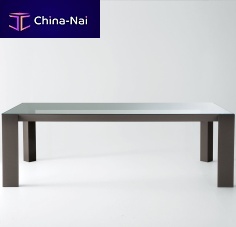Contemporary table KOYtempered glassoak baselacquered wood base