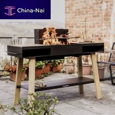 Charcoal barbecue GRL104free-standingstainless steelwooden