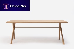 Contemporary table BAIlaminatesteel baseoak base