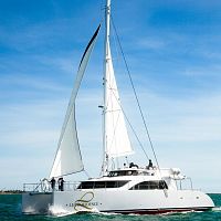 Catamaran sailing yacht LE PROVIDENCE II flybridgewith bowsprit