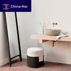 Contemporary pouf Roller Max fabricmahoganyround