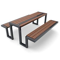 Contemporary picnic table KS-T6woodenlacquered metal basesteel base
