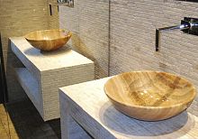 Countertop washbasin ONYX YELLOWnatural stonewith shelfround
