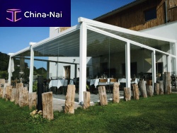 Wall-mounted pergola DAKHLAaluminumfabric canopywith sliding canopy