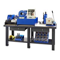Steel workbench with crimping machinewith tool boardwith compartments