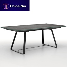 Contemporary table Alfredglassceramiclacquered metal steel base