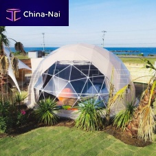 Glass natural lighting dome 6M GLAMPING DOMEsteelcurvedwith smoke-extraction vent