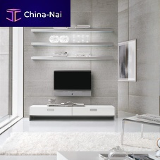 Contemporary TV wall unit Frameoaklacquered MDFtempered glass