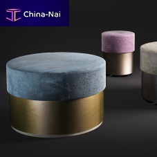 Contemporary pouf GRAMERCY velvetsteelbrushed brass