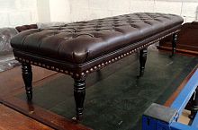 Chesterfield upholstered bench Vintageleatherbrass basewooden base