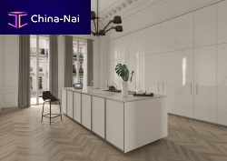 Contemporary kitchen TK38stainless steelwood veneerhidden