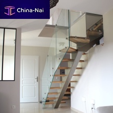 Quarter-turn staircase wooden stepstainless steel framecontemporary