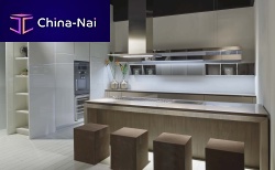 Contemporary kitchen FLYwood veneerislandhandleless