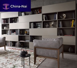 Free-standing bookcase STUDIMOcontemporarylacquered woodwith built-in lighting