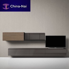 Contemporary TV wall unit Pablacquered woodlacquered MDFglass