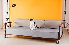 Contemporary sofa LUNGOfabricmetal baseon casters