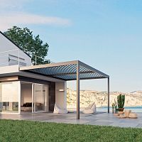 Wall-mounted pergola ALL SEASONSaluminumwith mobile slats