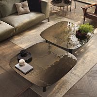 Contemporary coffee table MAGMAtempered glassmarblesolid wood base