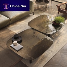 Contemporary coffee table MAGMAtempered glassmarblesolid wood base